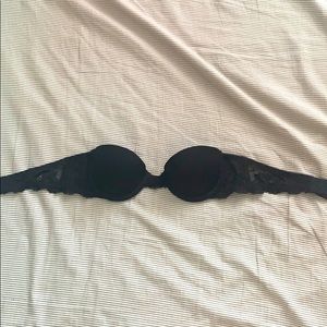 Strapless black lace bra